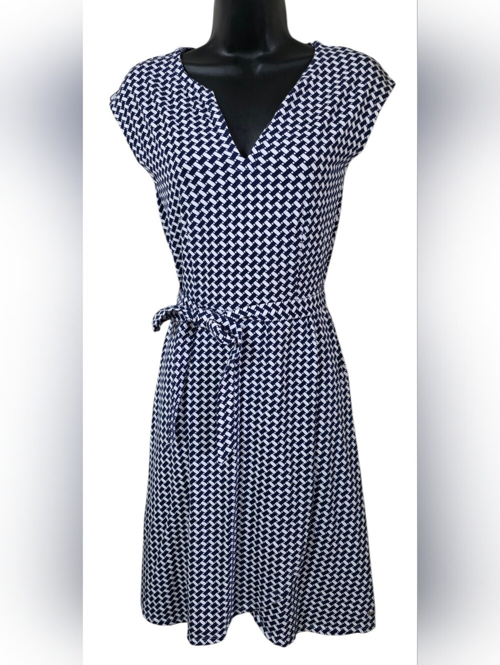 Tommy Hilfiger Navy and White Geo-Print Midi Dress